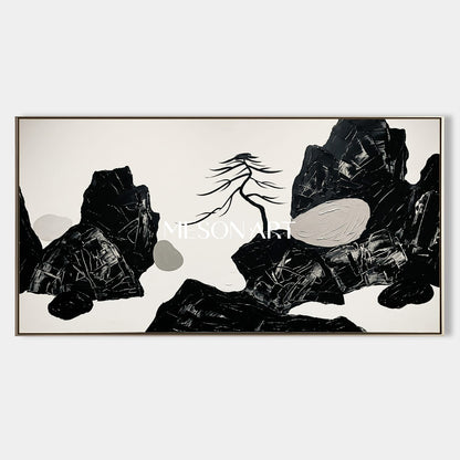 Large Black And White Textured Painting Abstract Landscape Art For Living Room