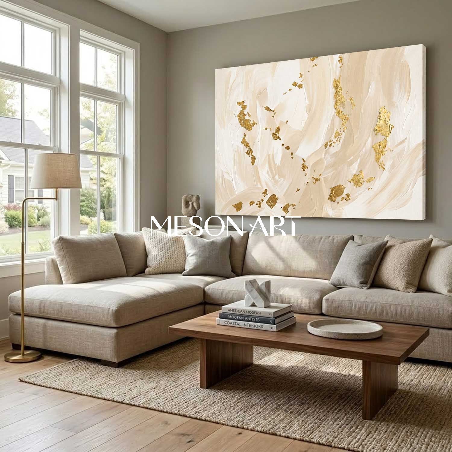 Luxury Minimalist Abstract Art With Gold Leaf For Modern Living Rooms And Bedrooms
