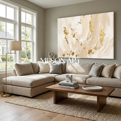 Luxury Minimalist Abstract Art With Gold Leaf For Modern Living Rooms And Bedrooms