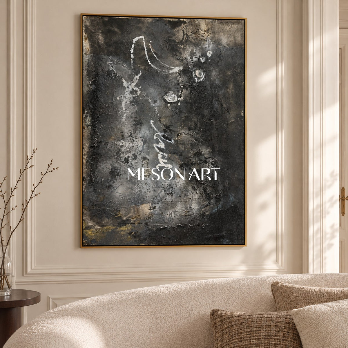 Black And Gold Abstract Painting Original Modern Textured Wall Art For Living Room Rectangular By Mesonart