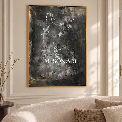 Black And Gold Abstract Painting Original Modern Textured Wall Art For Living Room Rectangular By Mesonart