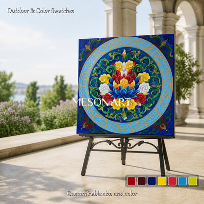Blue And Gold Islamic Floral Geometric Wall Art Square Original Artist By Mesonart
