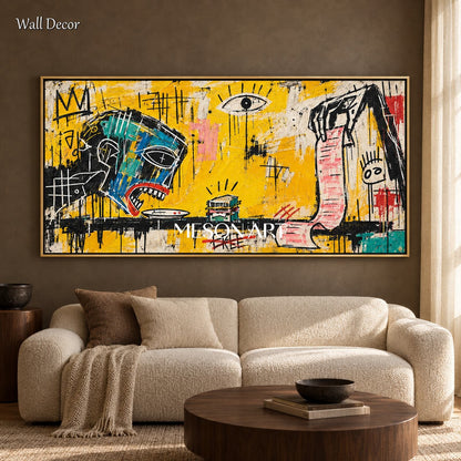Yellow And Black Abstract Graffiti Pop Art Panoramic Wall Decor For Living Room Original Artist By Mesonart