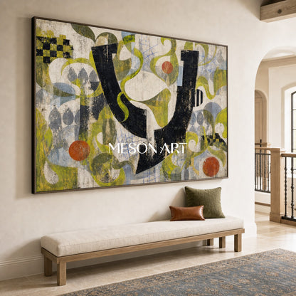 Urban Graffiti Abstract Art With Green And Black For Industrial Loft Living Room Decor