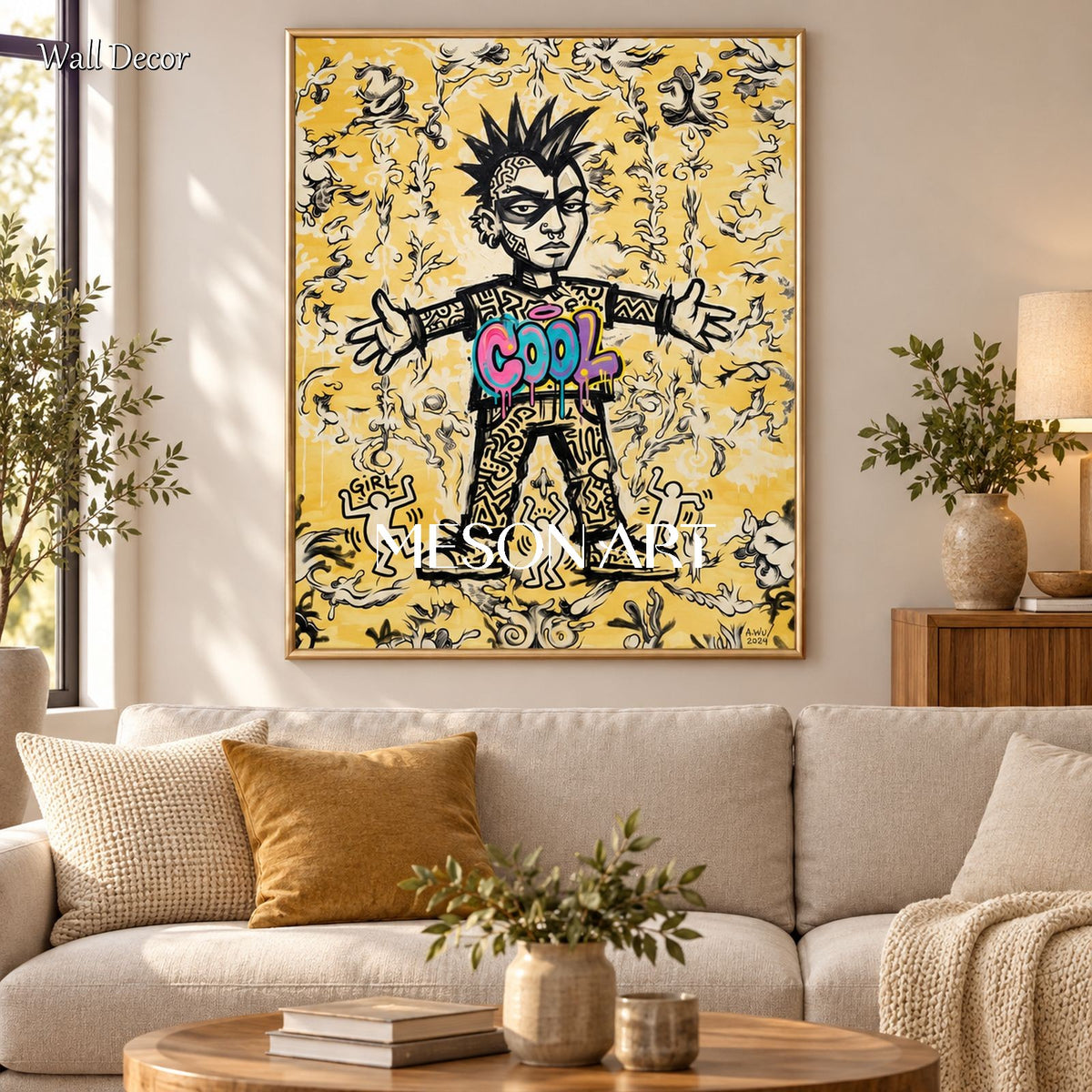 Gold And Black Graffiti Art Rectangular Wall Decor For Living Room By Mesonart
