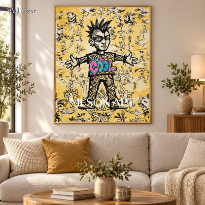 Gold And Black Graffiti Art Rectangular Wall Decor For Living Room By Mesonart