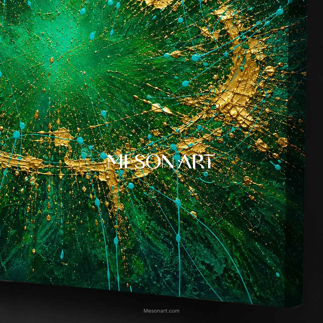 Emerald Green And Gold Abstract Art Painting Modern Decor For Living Room Entryway