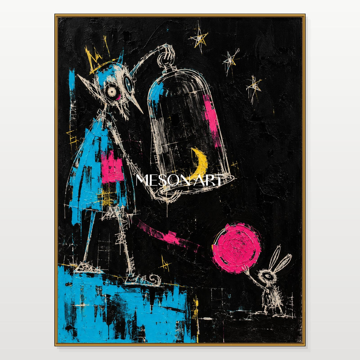 Black And Blue Abstract Graffiti Painting Rectangular Wall Art For Living Room Original Artist Hand Painted By Mesonart