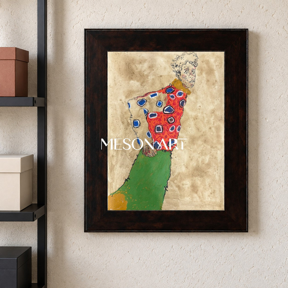 Red And Gold Expressionist Portrait Painting Modern Art Rectangular Wall Decor For Living Room By Mesonart