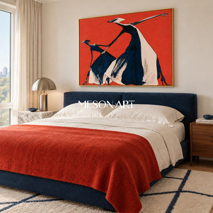 Red And Black Expressionist Figurative Modern Art Rectangular Wall Decor For Living Room By Mesonart