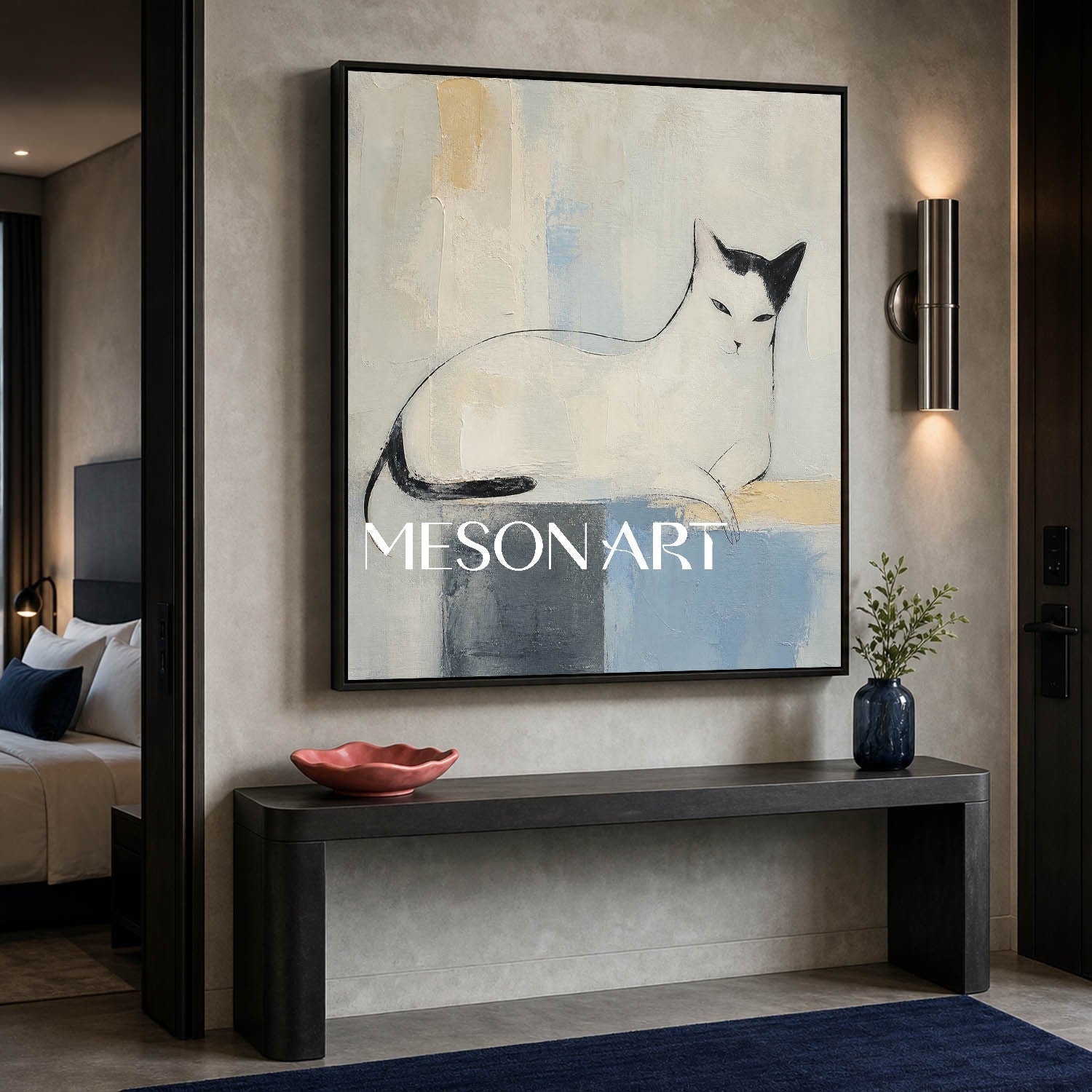 Minimalist Cat Painting Abstract Canvas Wall Art For Living Room Bedroom Decor