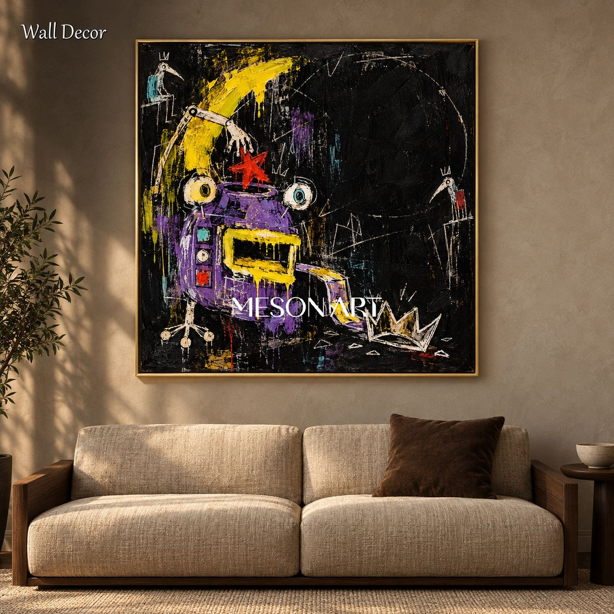 Black And Yellow Abstract Graffiti Pop Art Square Painting Original Artist Hand Painted Wall Decor For Living Room By Mesonart