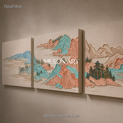 Beige And Blue Modern Impasto Mountain Painting Rectangular Wall Art For Living Room By Mesonart