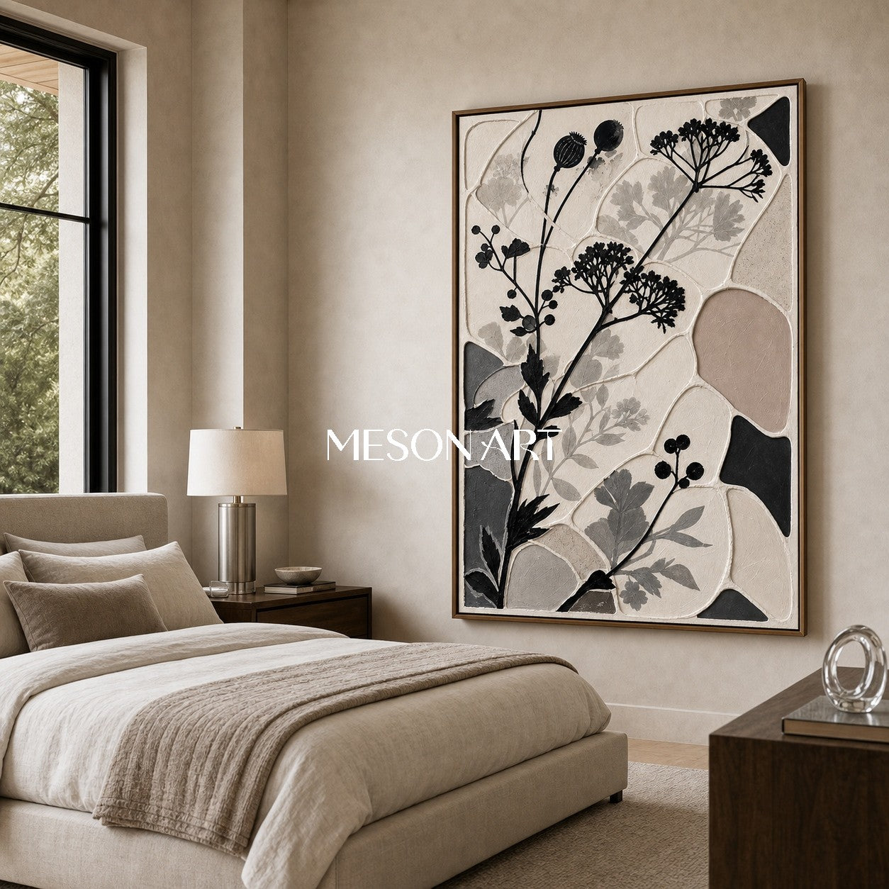 Minimalist Botanical Art With Soft Earth Tones And Textured Relief For Modern Home Decor