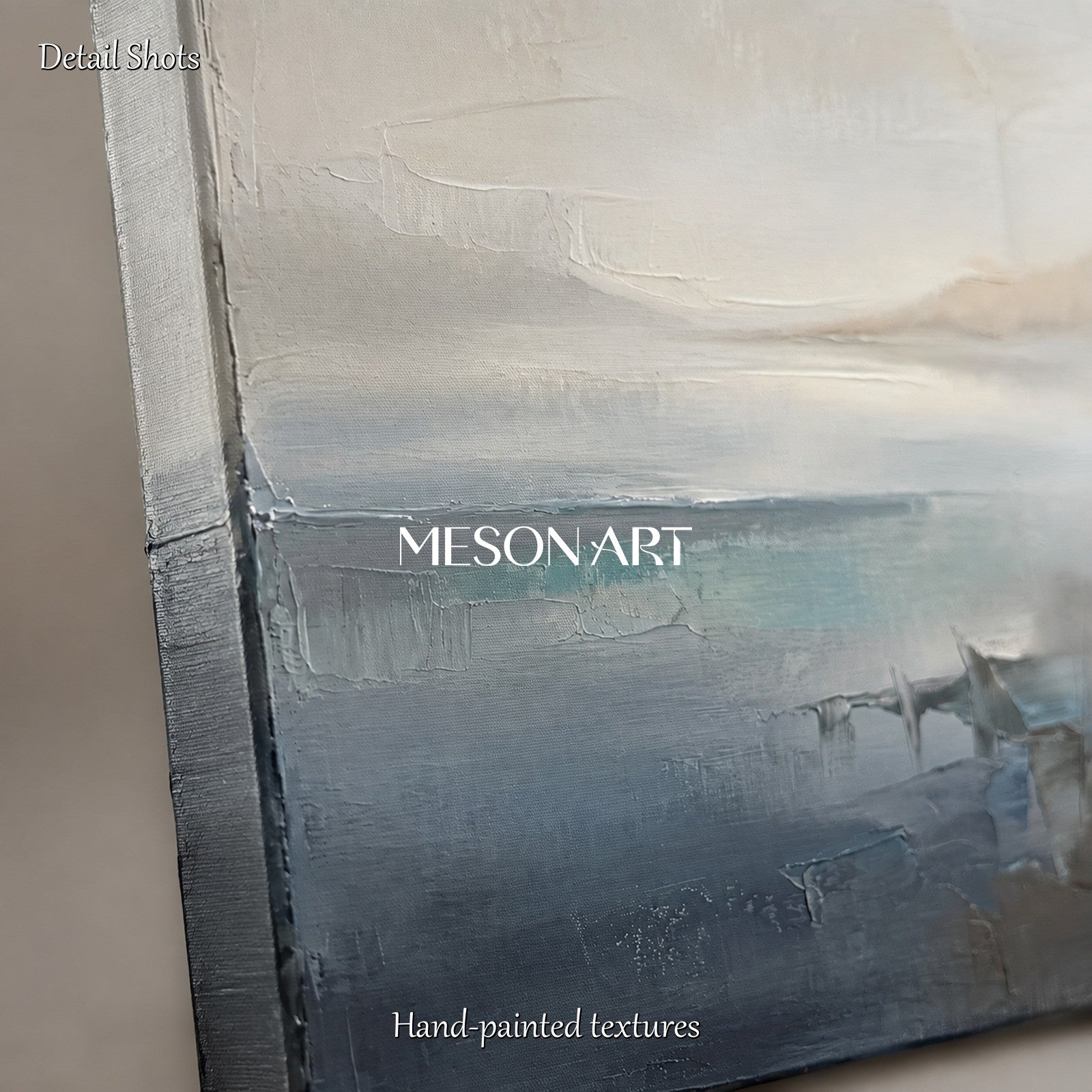 Gray And Blue Abstract Landscape Painting Square Wall Art Original Artist Hand Painted By Mesonart