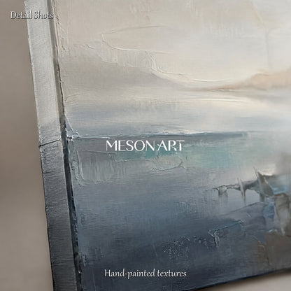 Gray And Blue Abstract Landscape Painting Square Wall Art Original Artist Hand Painted By Mesonart