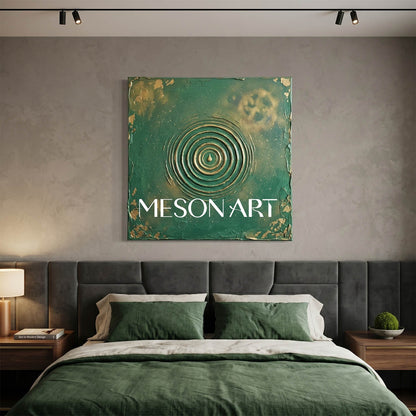 Emerald Green And Gold Abstract Art With Textured Relief For Art Deco Living Room Decor