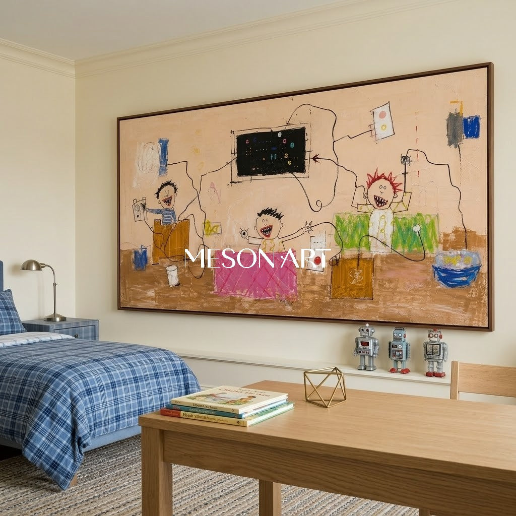 Vibrant Pop Art Painting With Cartoon Characters For Modern Living Room Decor