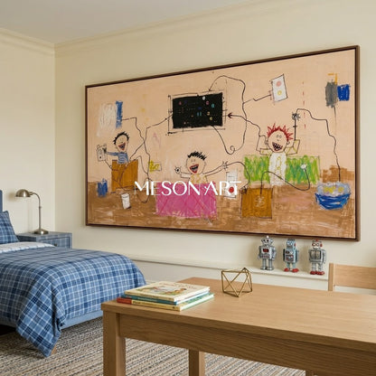 Vibrant Pop Art Painting With Cartoon Characters For Modern Living Room Decor