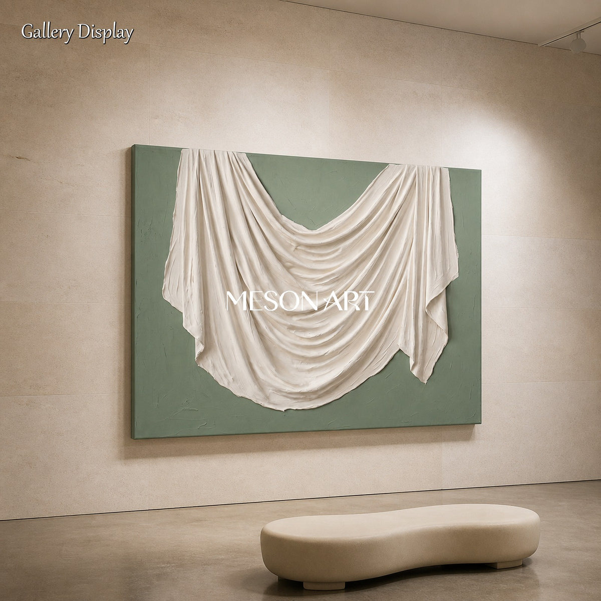 White And Green Organic Modern 3D Textured Sculptural Wall Art Rectangular Original Artist Hand Painted By Mesonart