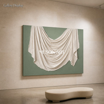 White And Green Organic Modern 3D Textured Sculptural Wall Art Rectangular Original Artist Hand Painted By Mesonart