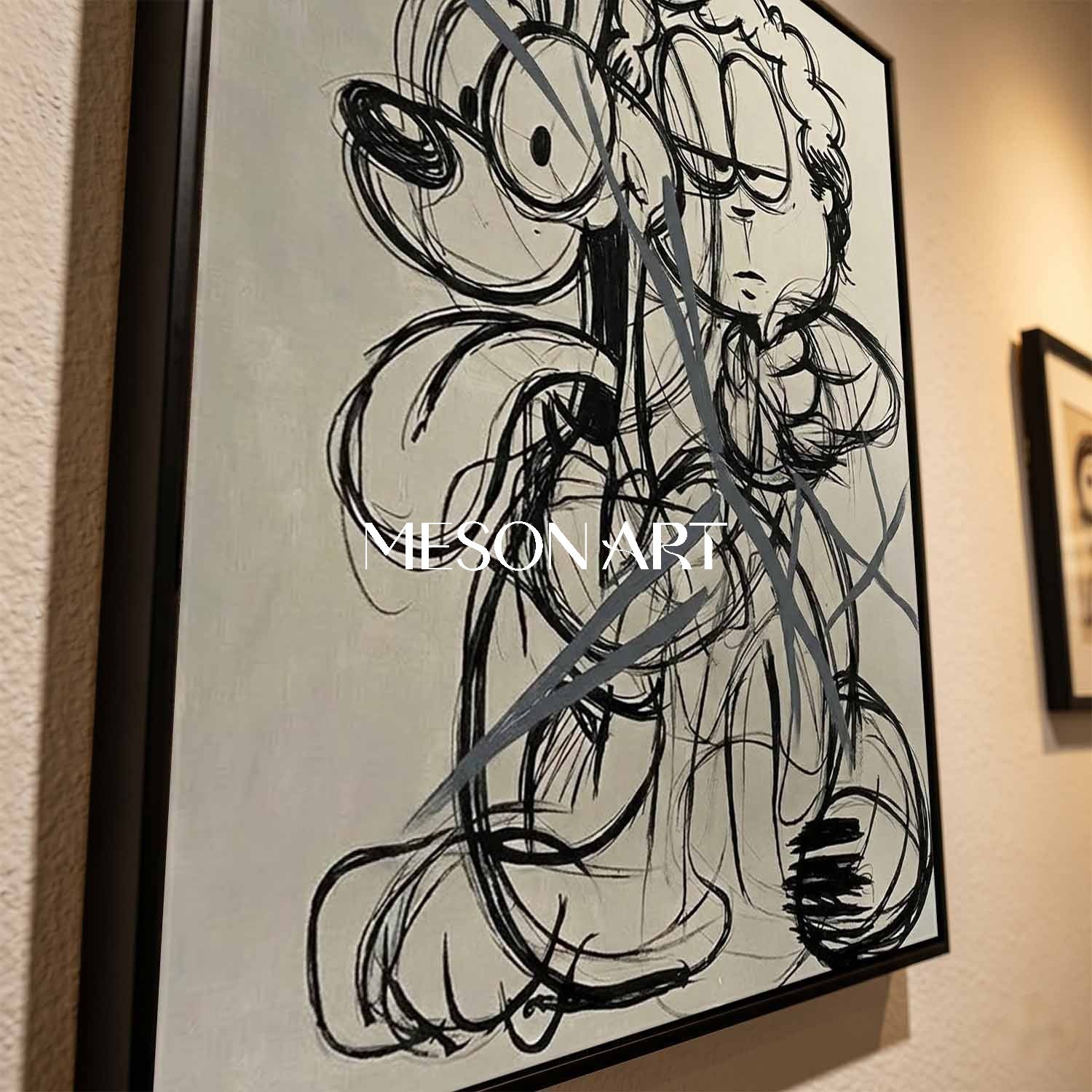 Abstract Pop Culture Art With Iconic Characters In Black And Gray For Modern Home Decor