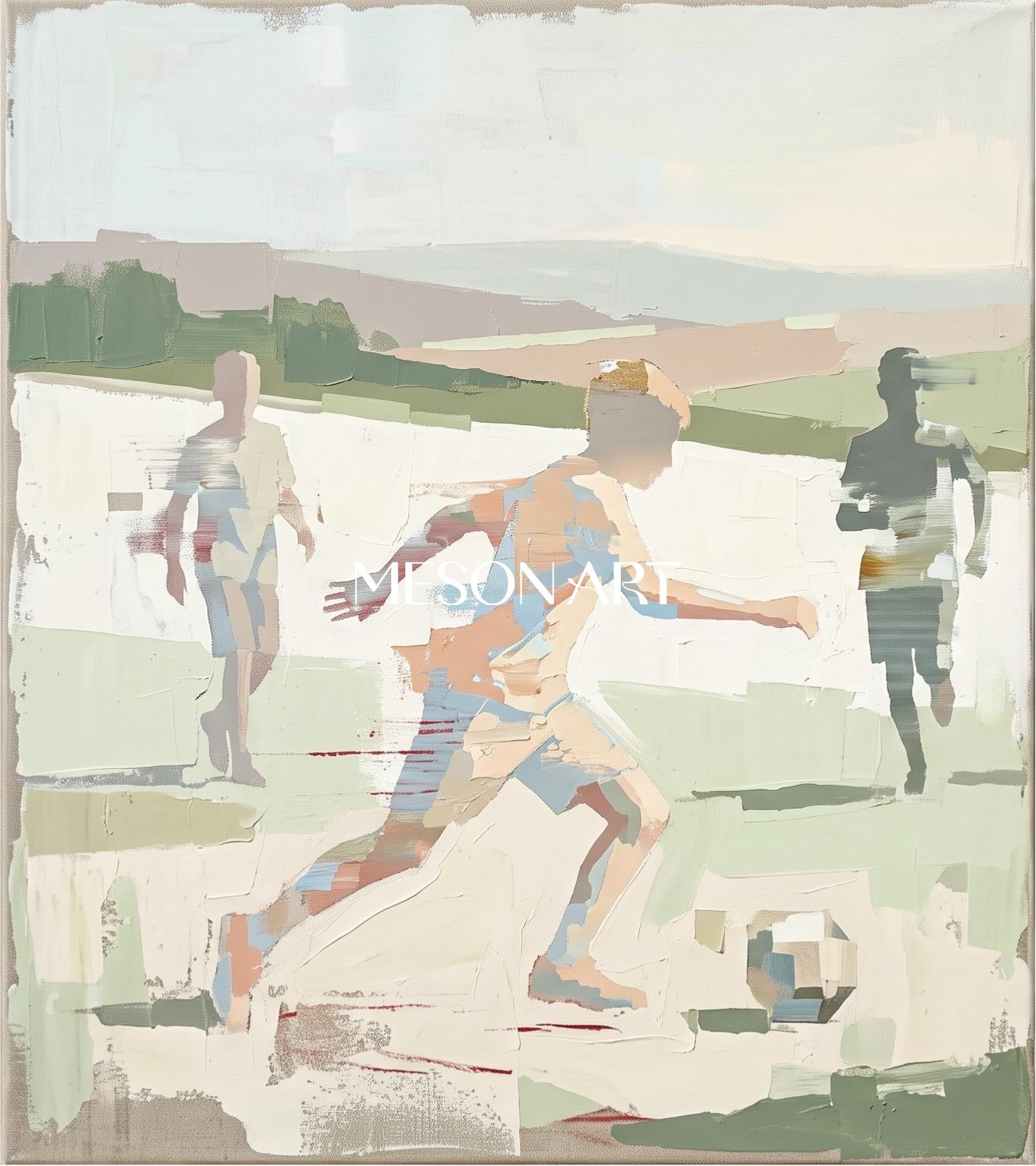 Green And Beige Abstract Sports Painting Contemporary Figurative Art Square Wall Decor By Mesonart