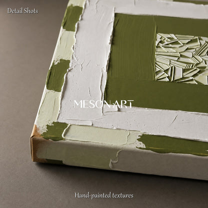 Original Green And White Abstract Art With Textured Relief For Modern Home Decor