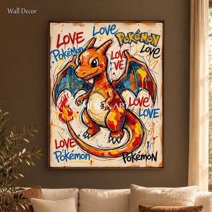 Orange And Blue Pokemon Charizard Painting Hypebeast Art Rectangular Wall Decor Original Artist By Mesonart