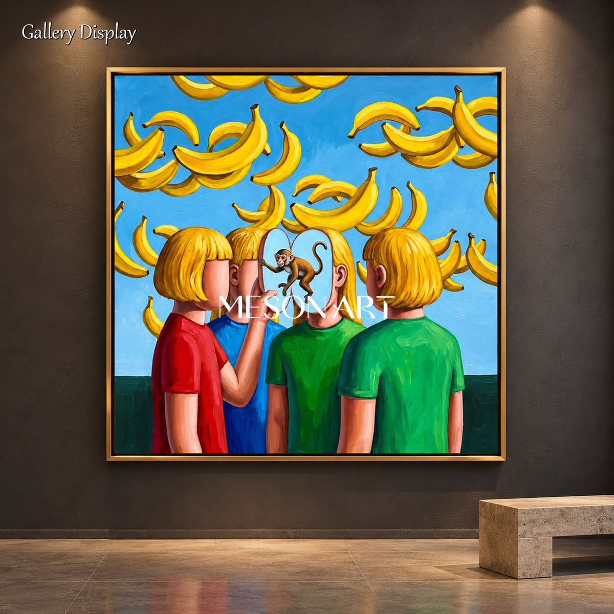 Yellow And Blue Surrealist Painting Banana Theme Square Wall Art Original Artist Hand Painted By Mesonart