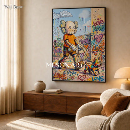 Vibrant Graffiti Art Painting With Pop Characters For Modern Living Room Decor