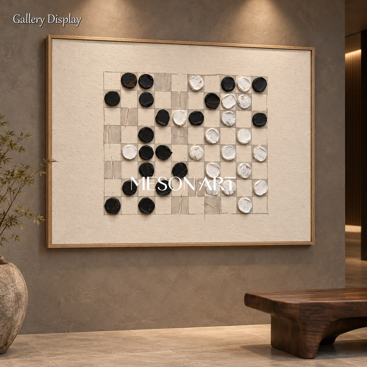 Beige And Black Wabi Sabi Abstract Art Rectangular Wall Decor For Living Room By Mesonart