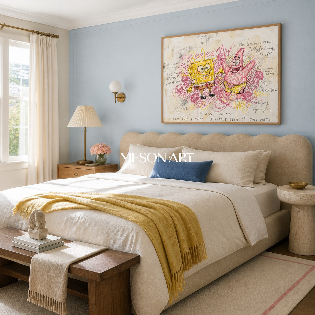 Yellow And Pink Pop Art Graffiti Painting Rectangular Wall Decor For Living Room By Mesonart