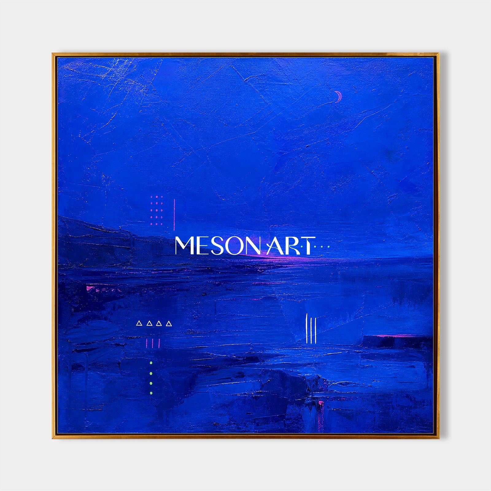 Deep Blue Abstract Painting Minimalist Wall Art For Living Room And Office Decor
