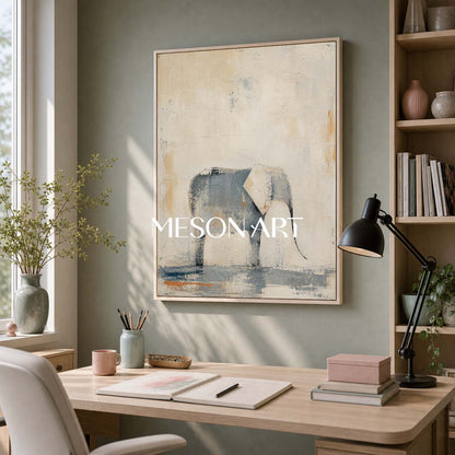 Minimalist Elephant Wall Art In Beige And Grey Tones For Serene Living Room Decor