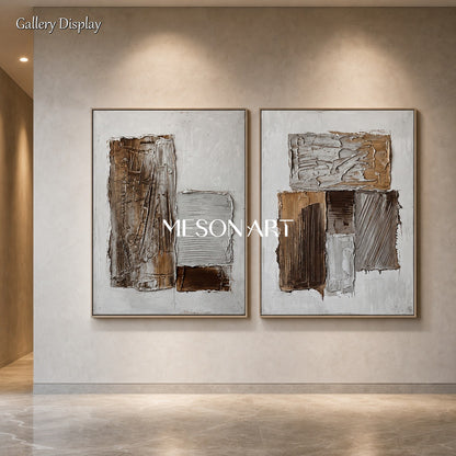 Gray Brown Abstract Wall Art Set Textured Relief Painting For Modern Home
