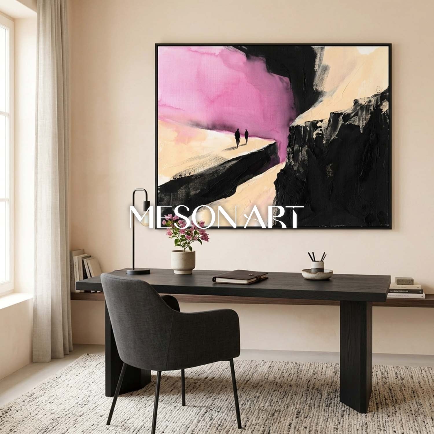 Modern Abstract Art With Bold Black And Pink Colors For Contemporary Living Spaces
