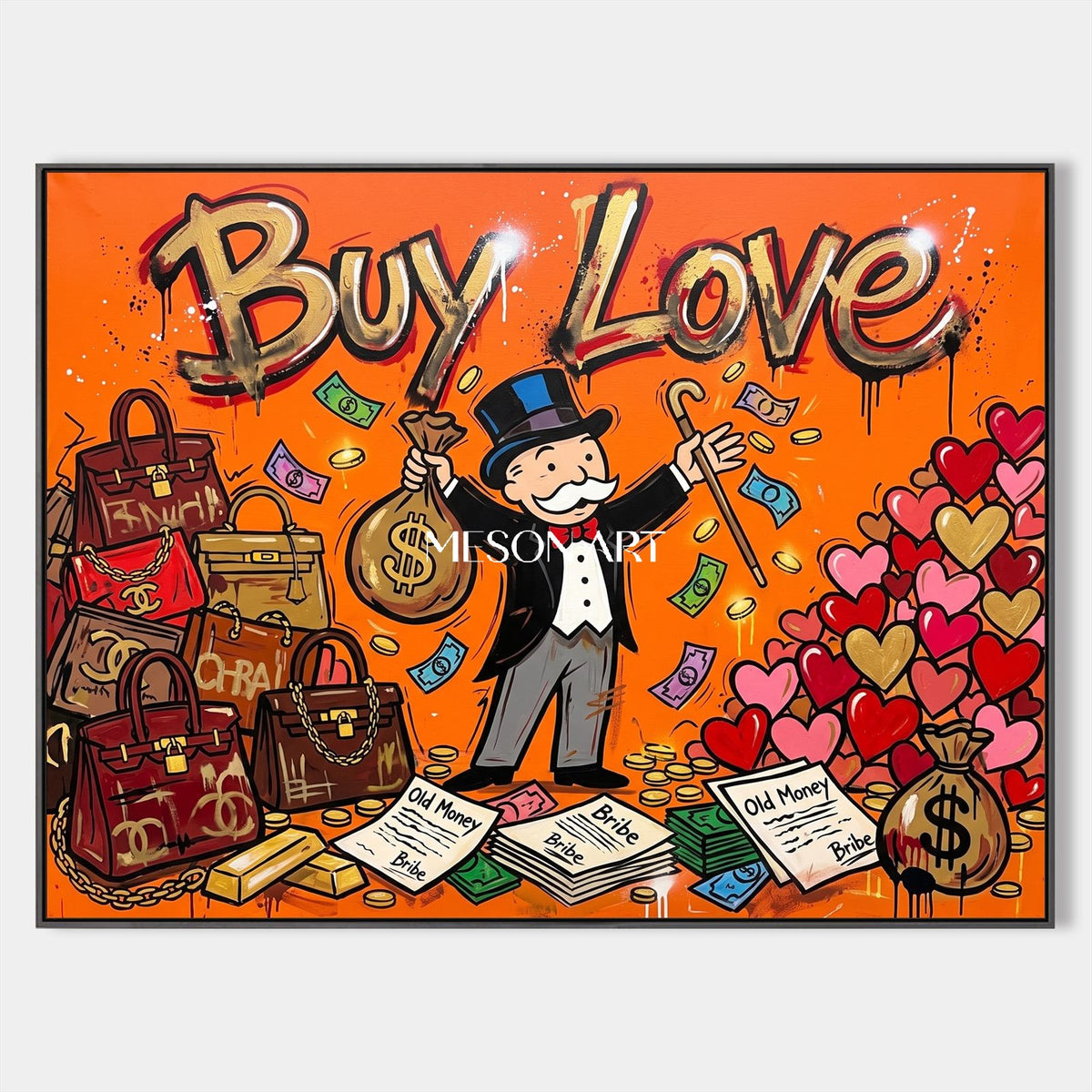 Orange Pop Art Graffiti Wall Art Rectangular Gaming Cartoon KAWS Style By Mesonart