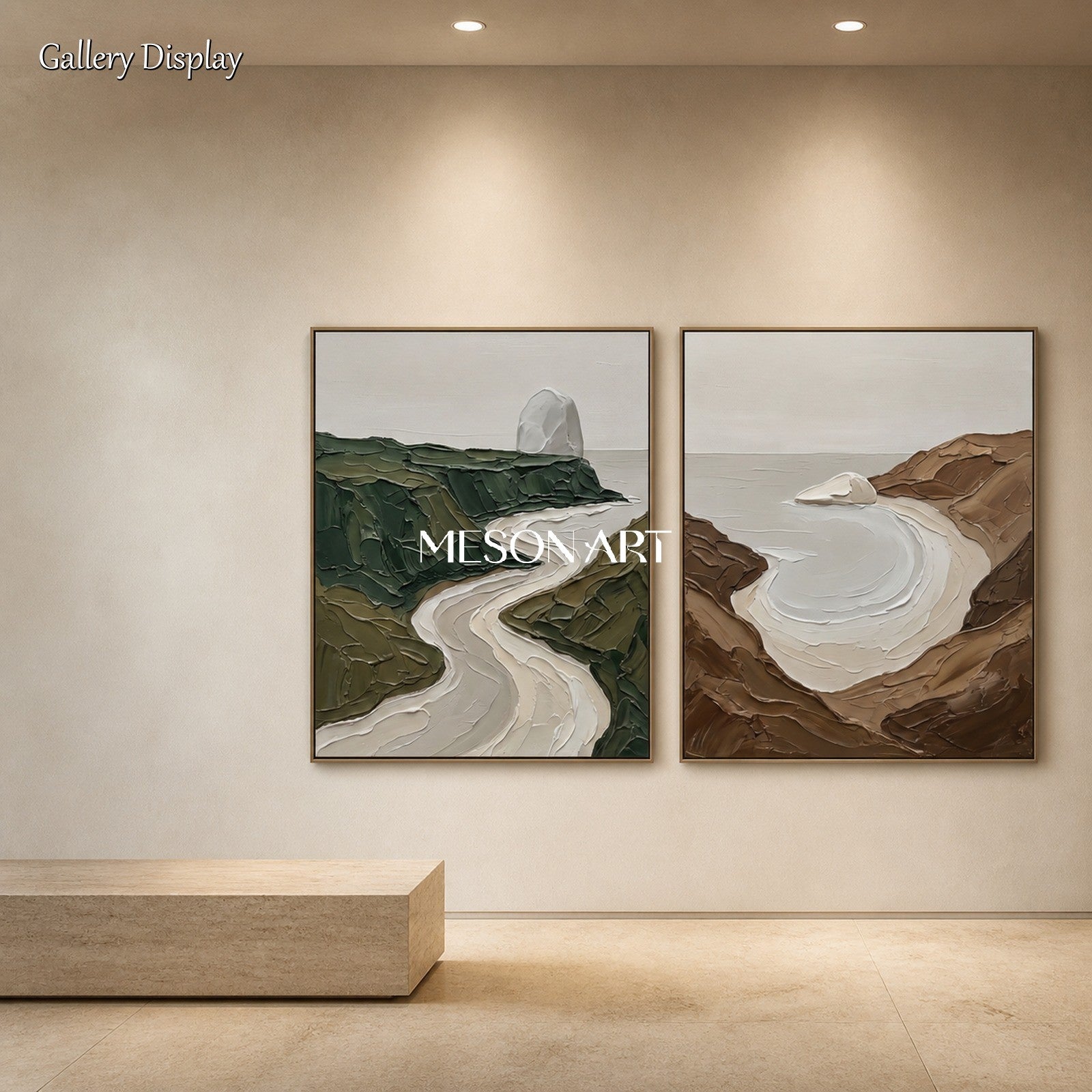 Green And Brown Painting Modern Textured Landscape Art Rectangular Wall Decor For Living Room By Mesonart