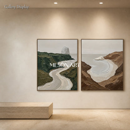 Green And Brown Painting Modern Textured Landscape Art Rectangular Wall Decor For Living Room By Mesonart