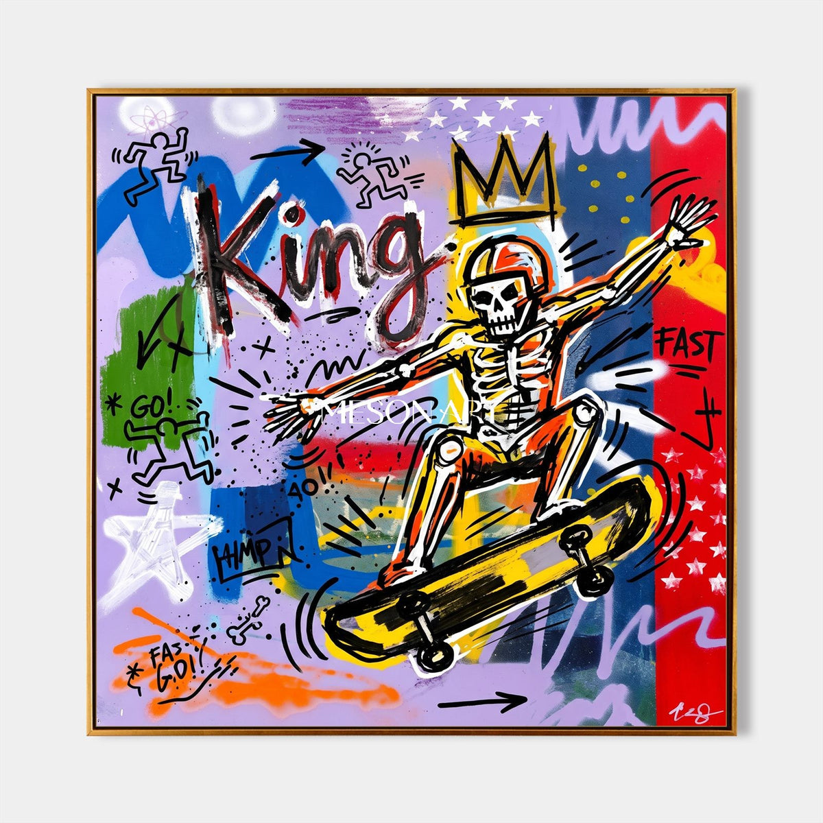 Purple And Yellow Graffiti Pop Culture Art KAWS Style Square Wall Decor For Living Room By Mesonart