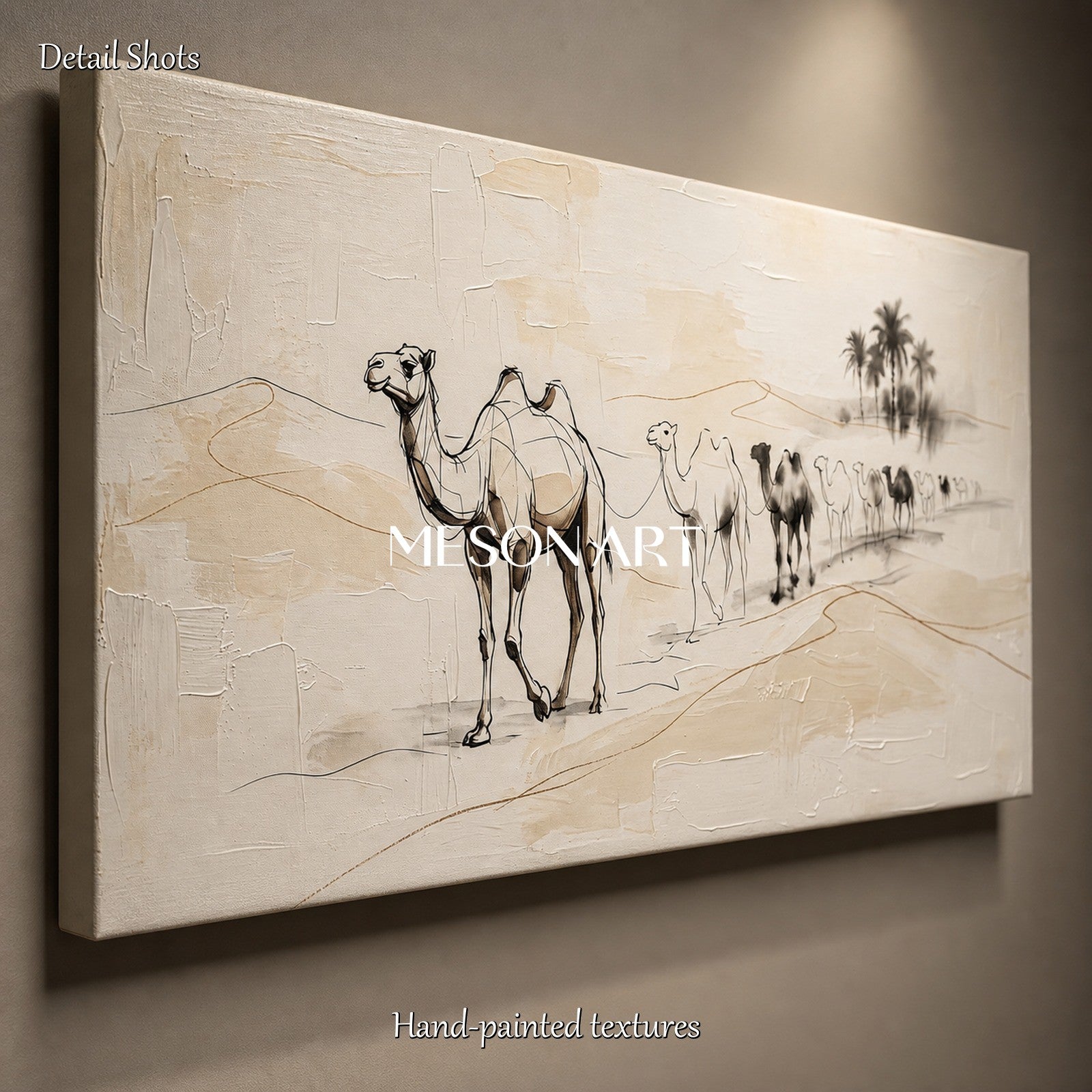 Beige And Black Minimalist Camel Painting Large Panoramic Wall Art Original Artist By Mesonart