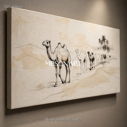 Beige And Black Minimalist Camel Painting Large Panoramic Wall Art Original Artist By Mesonart