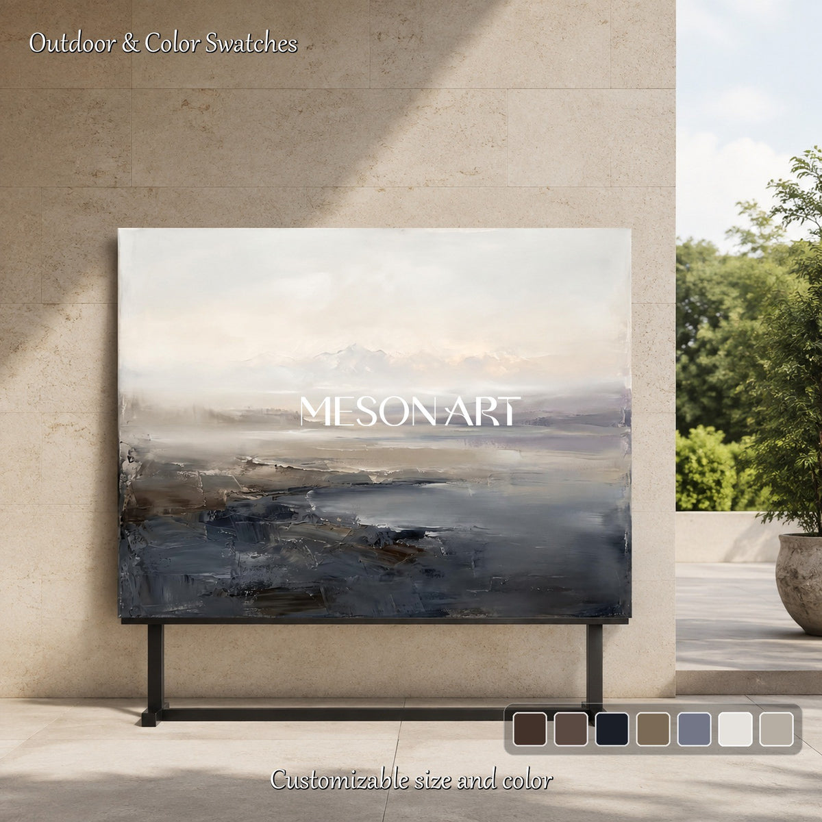 Gray And White Abstract Painting Rectangular Wall Art For Living Room Original Artist By Mesonart