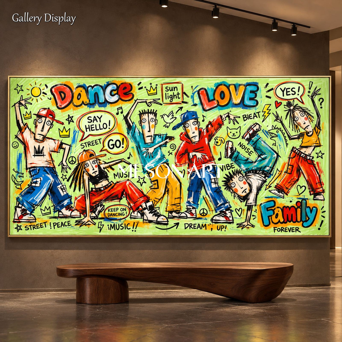 Green And Red Graffiti Street Art Panoramic Canvas Painting For Living Room By Mesonart