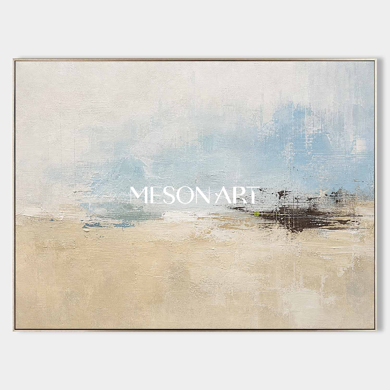 Abstract Blue And Beige Landscape Art For Tranquil Living Room Decor