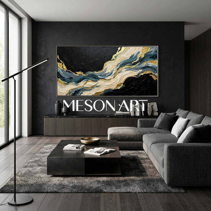 Abstract Plaster Texture Art With Gold Accents For Modern Living Room Decor