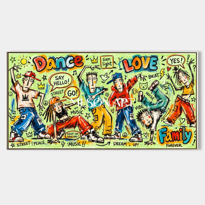 Green And Red Graffiti Street Art Panoramic Canvas Painting For Living Room By Mesonart