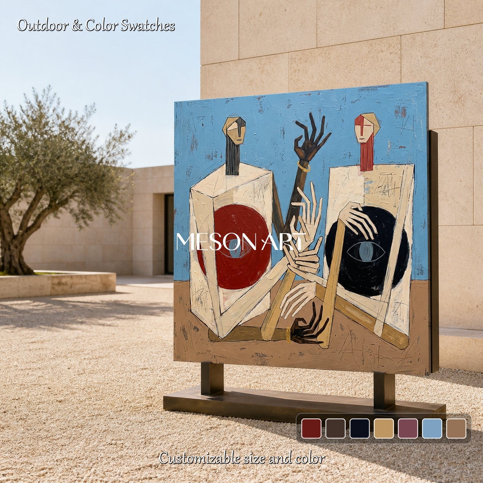 Blue And Brown Painting Contemporary Figurative Expressionism Square Wall Art For Living Room By Mesonart