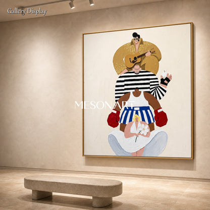 Abstract Pop Art Painting With Iconic Figures For Modern Living Room Decor